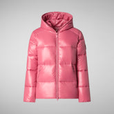 Woman's animal free hooded puffer jacket Lois in bloom pink | Save The Duck