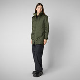 Woman's hooded coat Rhia in pine green | Save The Duck