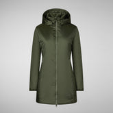 Woman's hooded coat Rhia in pine green | Save The Duck