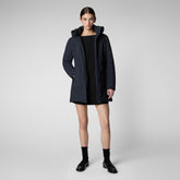 Woman's hooded parka Rachel in blue black - Parka Woman | Save The Duck