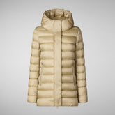 Woman's animal free hooded puffer jacket Drimia in wood beige | Save The Duck