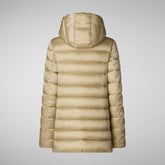 Woman's animal free hooded puffer jacket Drimia in wood beige | Save The Duck