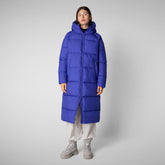 Woman's animal free hooded puffer jacket Janis in gentian blue | Save The Duck