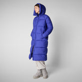 Woman's animal free hooded puffer jacket Janis in gentian blue | Save The Duck