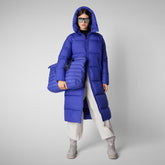 Woman's animal free hooded puffer jacket Janis in gentian blue | Save The Duck