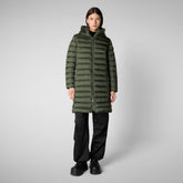 Woman's animal free hooded puffer jacket Saffron in thyme green - WOMEN FW24 NEW IN | Save The Duck