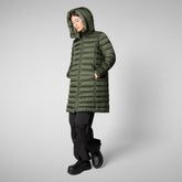 Woman's animal free hooded puffer jacket Saffron in thyme green - WOMEN FW24 NEW IN | Save The Duck