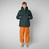 Man's animal free hooded puffer jacket Lyle in green black | Save The Duck