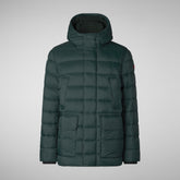 Man's animal free hooded puffer jacket Lyle in green black | Save The Duck