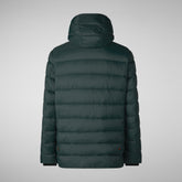 Man's animal free hooded puffer jacket Lyle in green black | Save The Duck