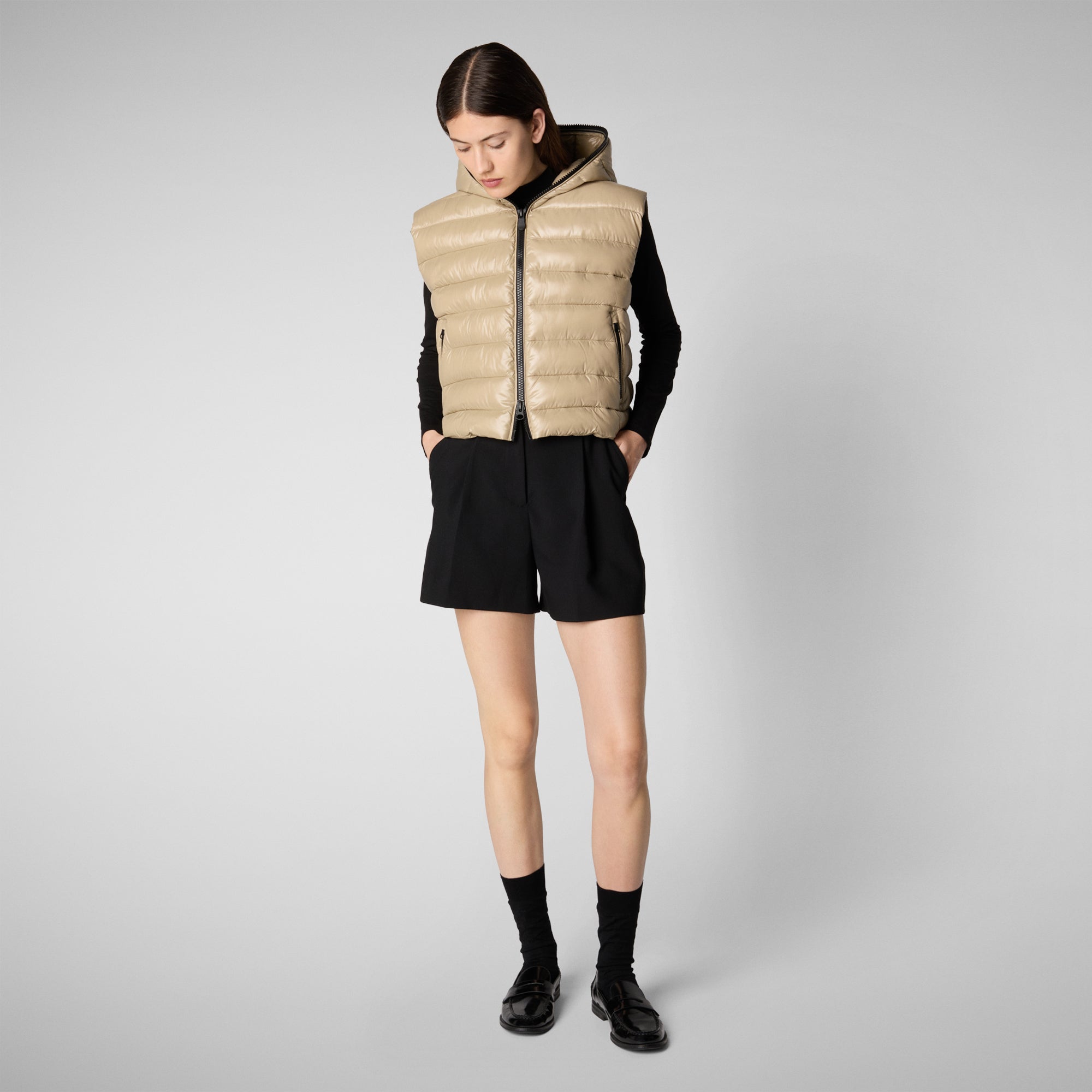 Save the duck GILET CON CAPPUCCIO DONNA ROMINA BEIGE