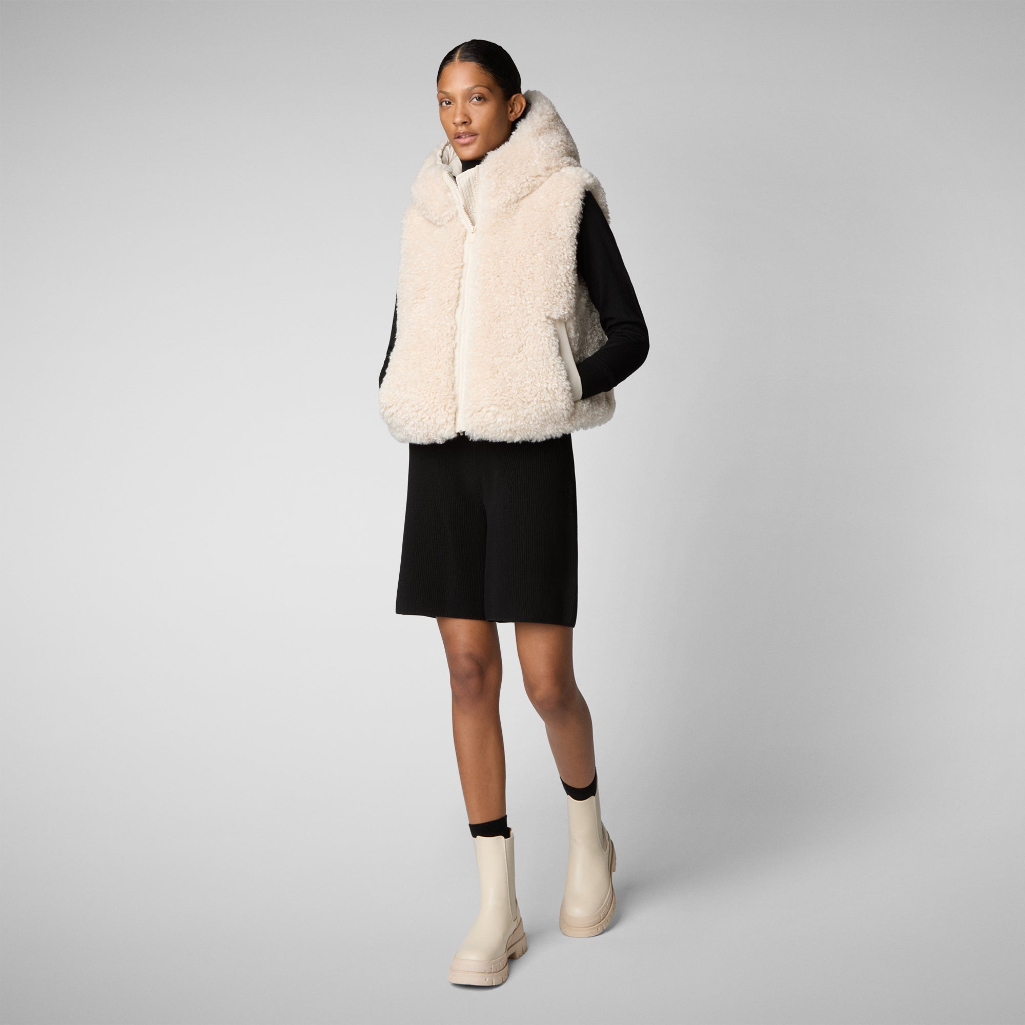 Save the duck GILET CON CAPPUCCIO DONNA KLARA BEIGE