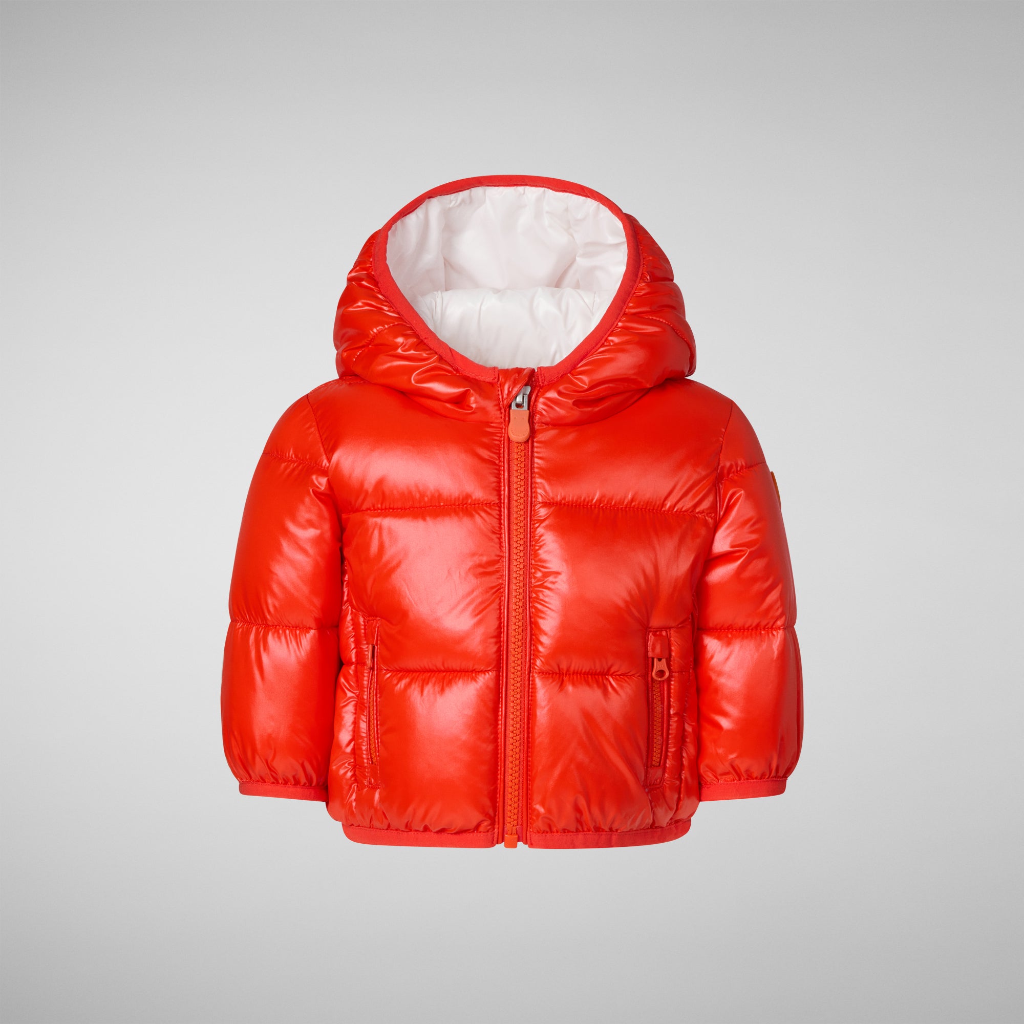 Babies' animal free hooded puffer jacket Jody in poppy red - Save