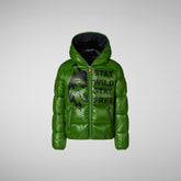 Boys' animal free puffer jacket Keegan in grass green wolf print | Save The Duck