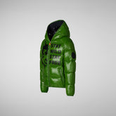 Boys' animal free puffer jacket Keegan in grass green wolf print - BOY FW24 NEW IN | Save The Duck