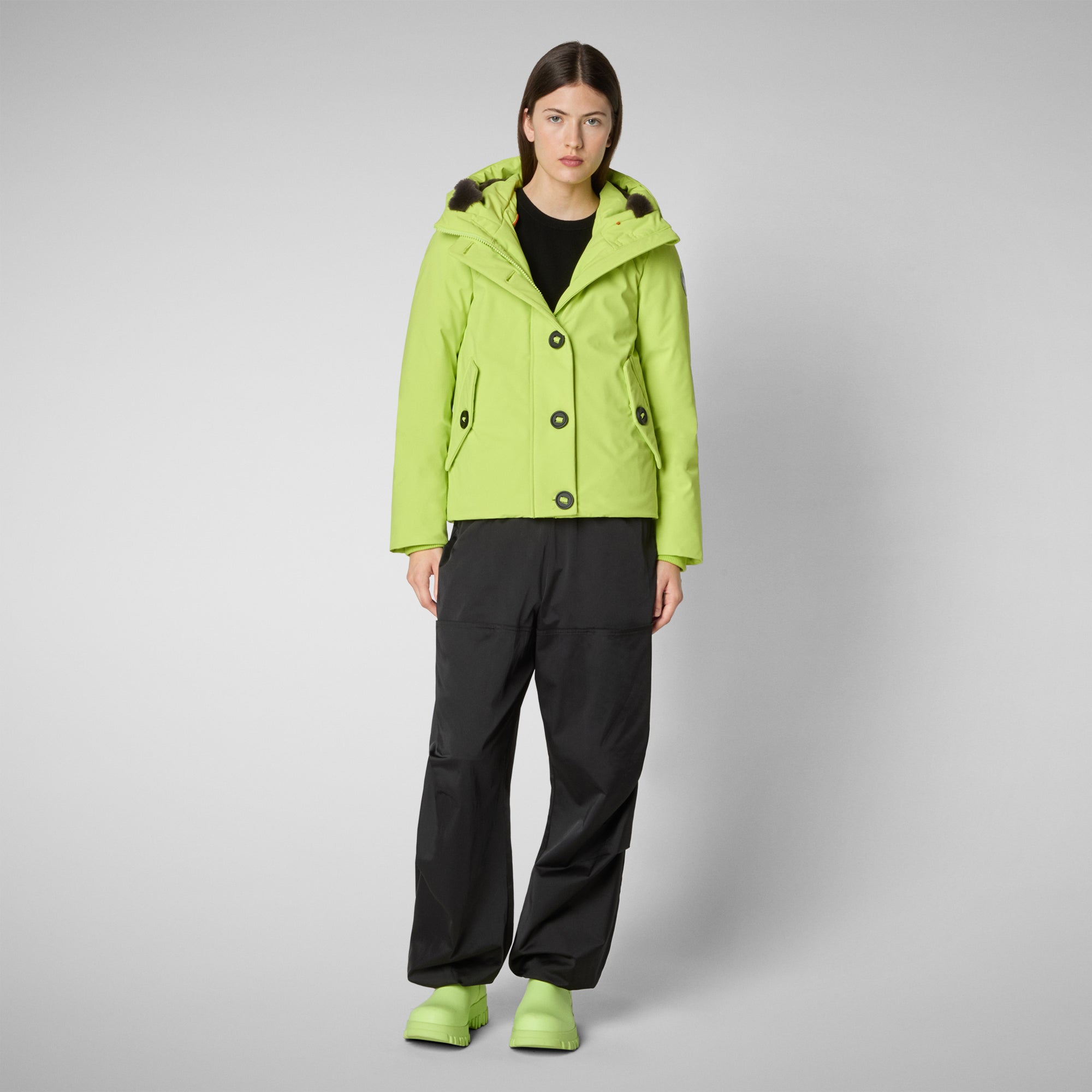 Save the duck PARKA DONNA CON CAPPUCCIO SHANON VERDE LIME