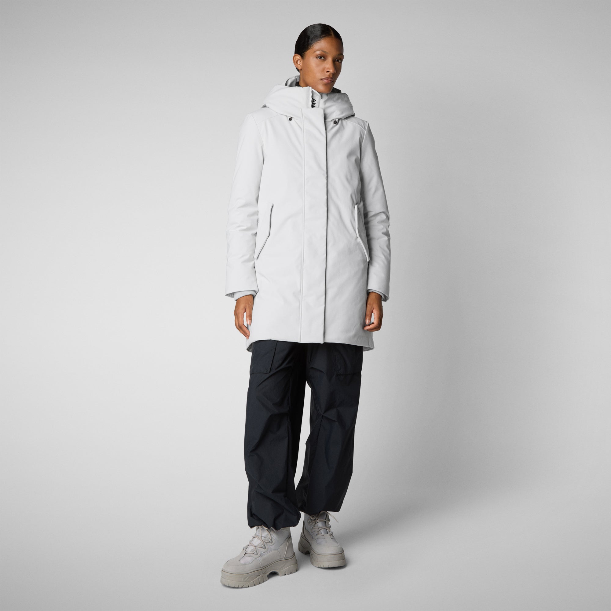 Save the duck PARKA DONNA CON CAPPUCCIO NELLIE GRIGIO NEBBIA