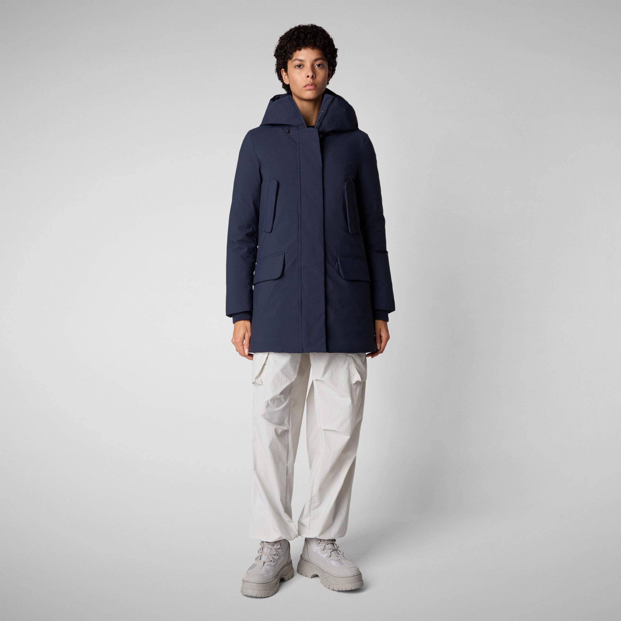 Save the duck PARKA DONNA CON CAPPUCCIO SOLEIL BLU NAVY