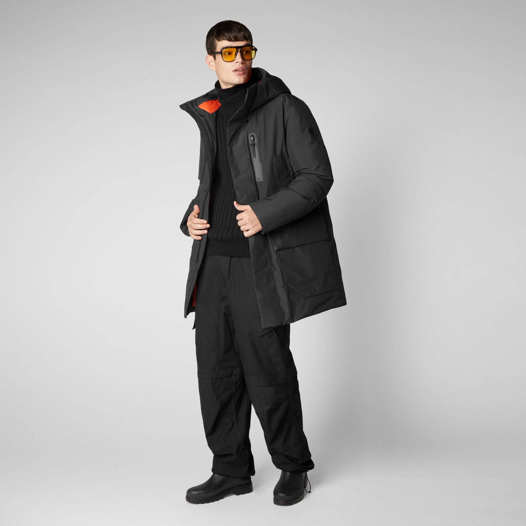 Veste longue capuche Jorge black pour homme Save The Duck