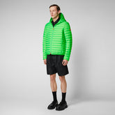 Man's animal free puffer jacket Helios in fluo green - MEN PUFFER SS24 SALE | Save The Duck