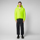 Man's animal free puffer jacket Helios in fluo yellow - MEN PUFFER SS24 SALE | Save The Duck