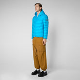 Man's animal free puffer jacket Helios in fluo blue - MEN PUFFER SS24 SALE | Save The Duck