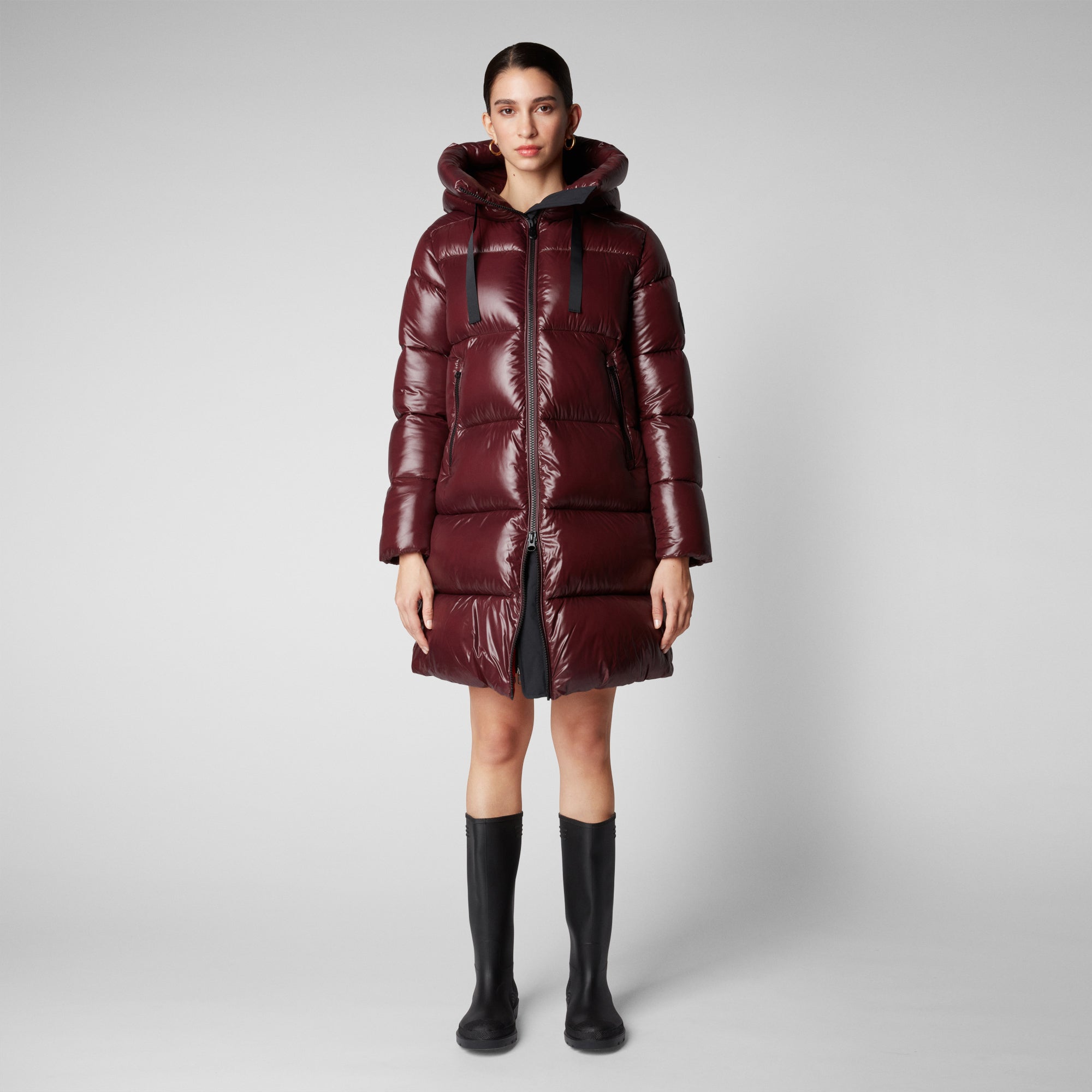 Long burgundy hotsell puffer coat