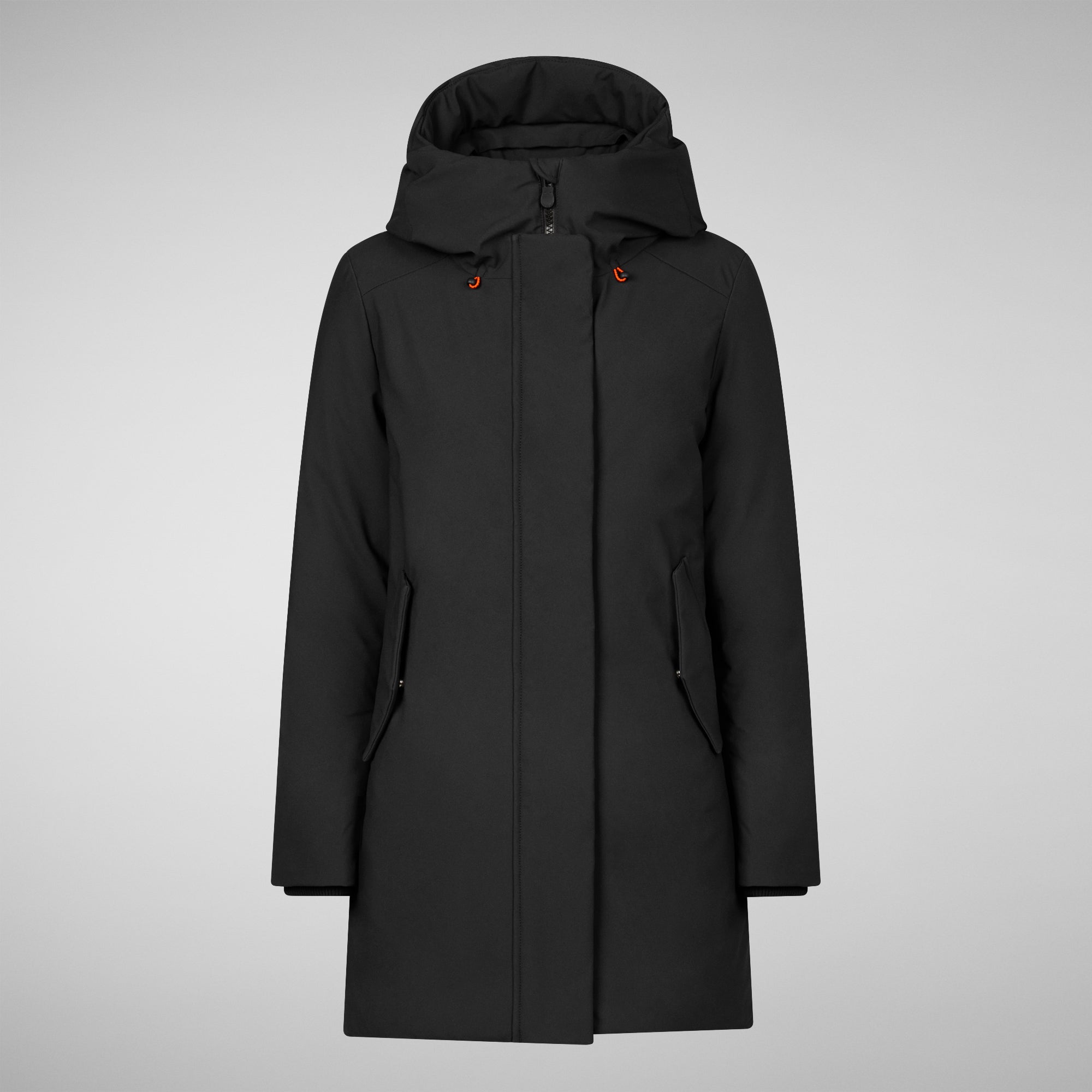 Woman's long hooded parka Nellie in black - Save The Duck